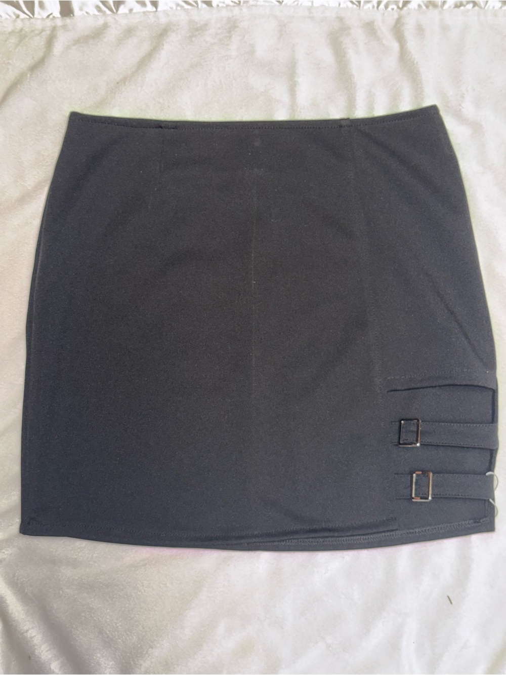 NWT BSJIA Black Asymmetrical Buckle Mini Skirt Size Small Y2K Goth